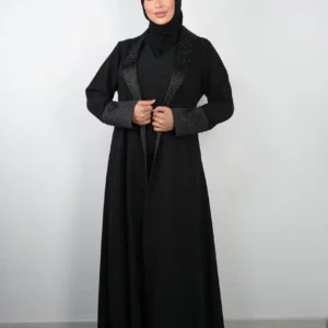 Black Abaya Adriana Crepe Abaya Professional Abaya Satin Collar Abaya